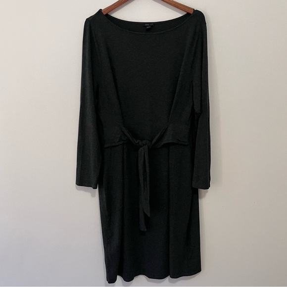 J. Jill Wearever Dress Womens 2X Gray Midi Stretch Jersey Tie Front Long Sleeve - Picture 1 of 6